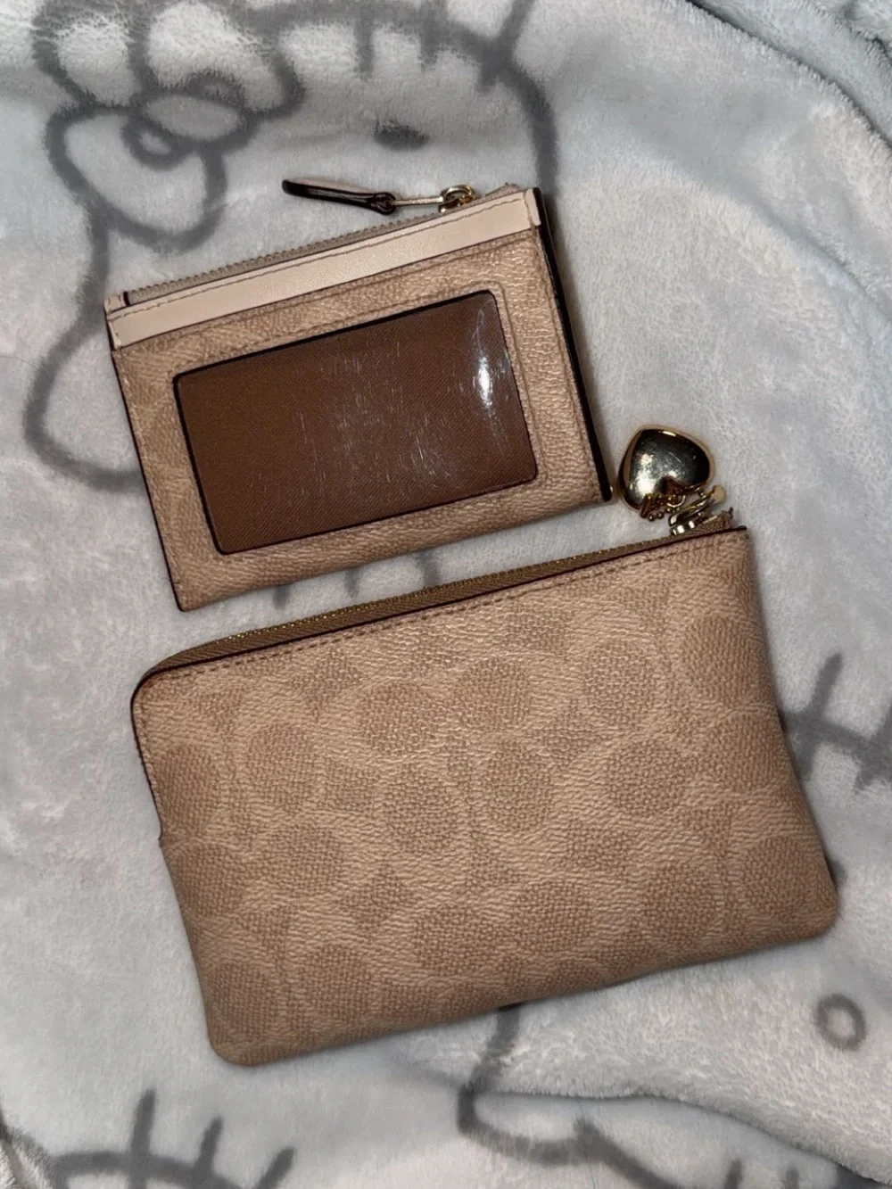 Coach Signature Khaki & Chalk Small Wrist Pouch and Card Case Set